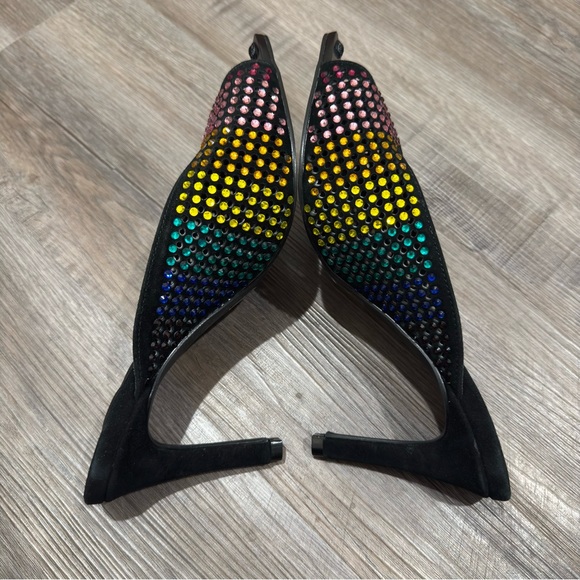 Kurt Geiger Regent Point Rainbow Embellished Crystal Ombré Mule Heels - Picture 11 of 16